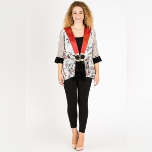 Spencer Alexis S artsy silk blend Asian floral one button cropped kimono jacket